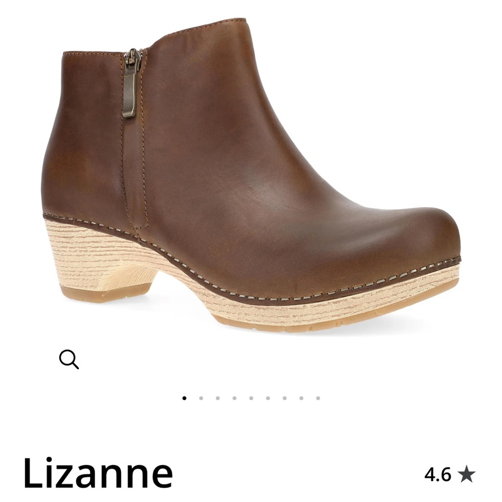 Dansko Lizanne Brown Ankle Clog Booties with Polished Finish